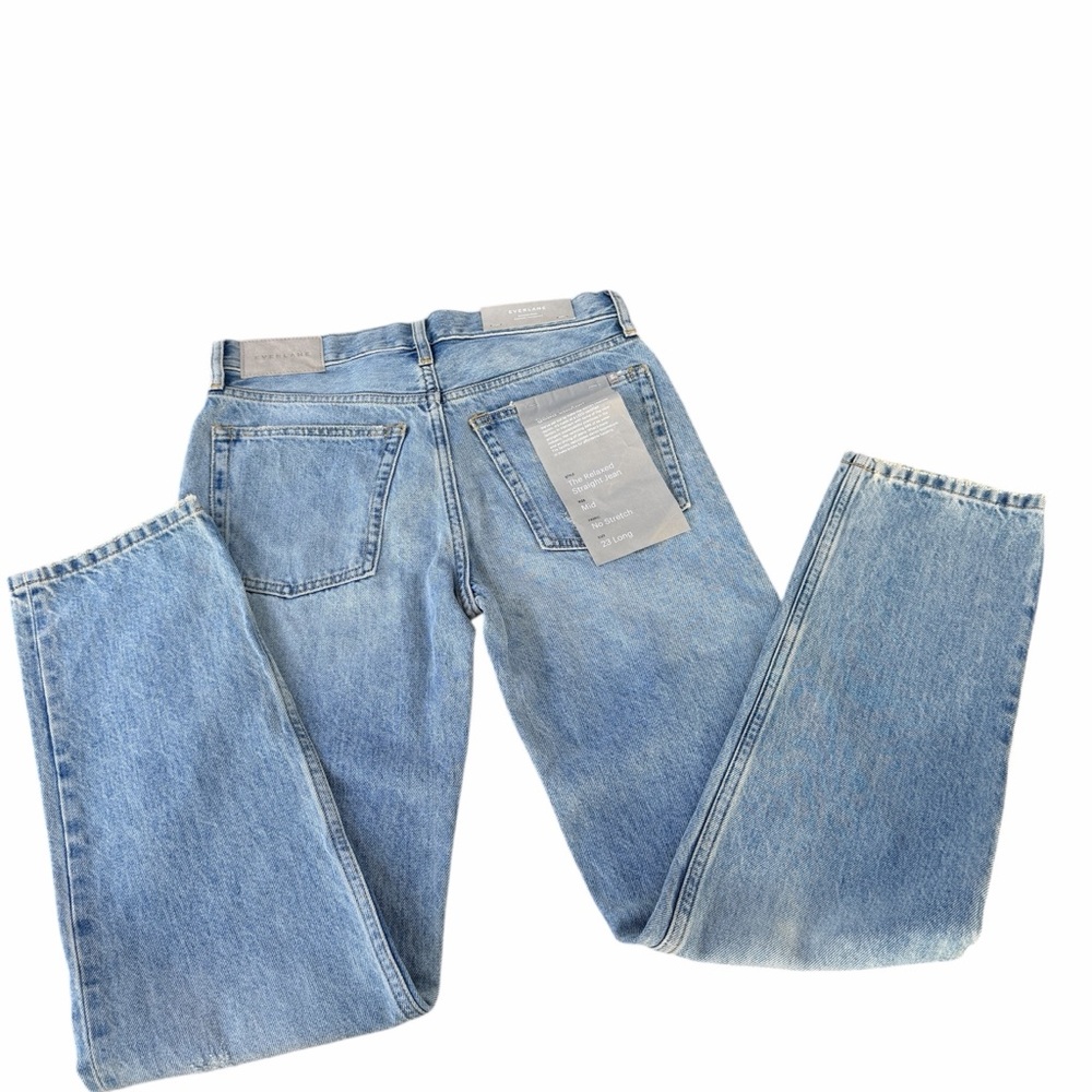 NWT Everlane Midrise Relaxed Straight Fit Button Fly Denim Jeans Sz 23 Long